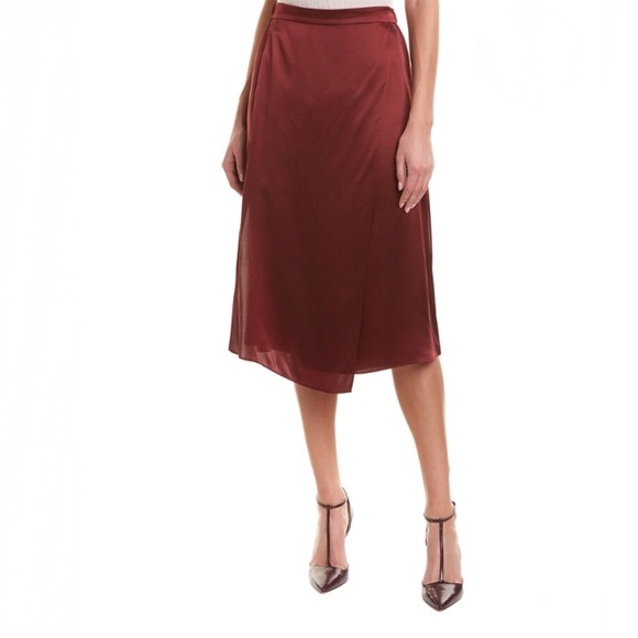 VINCE Satin Silk Drape Wrap Skirt Merlot burgundy - Picture 4 of 6